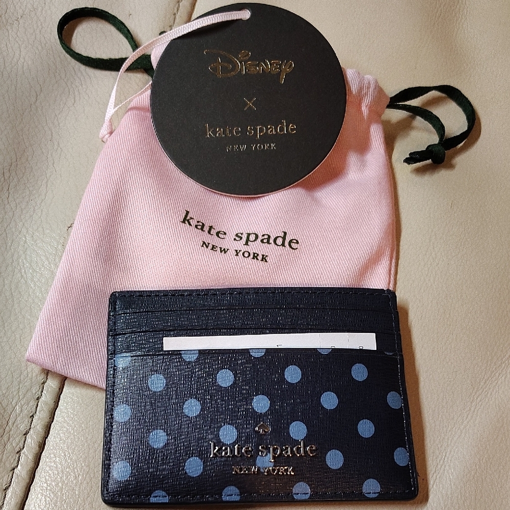 Kate Spade Disney X Alice In Wonderland Blue Polka Dot Card Holder - Picture 2 of 2
